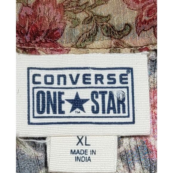 Converse Black Red Floral Sheer Button Up Top XL Lightweight Belted Soft Stretch - Picture 4 of 8